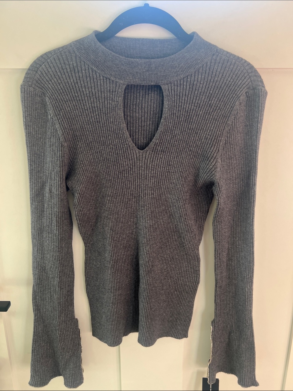 INC International Concepts Gray Ribbed Keyhole Turtleneck Sweater